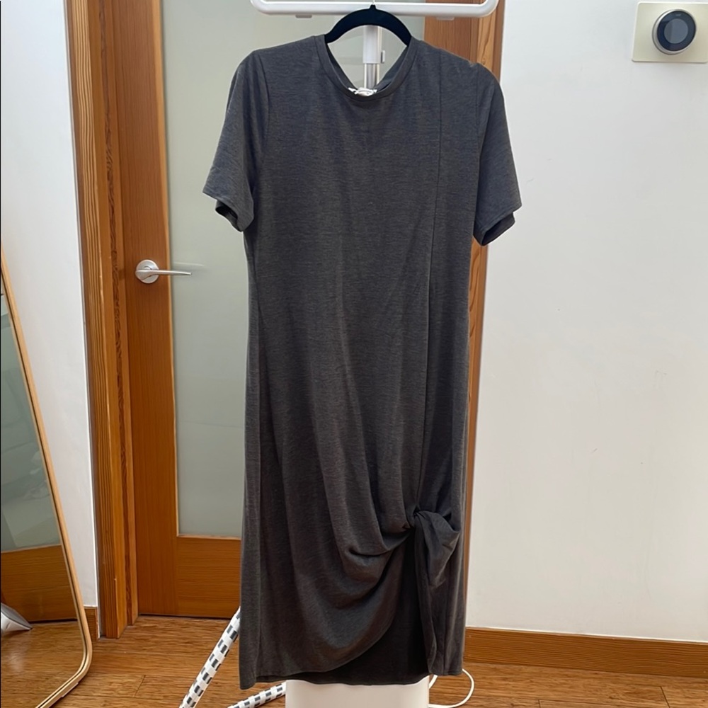 Grey dress with knot at hemline. Comfy!